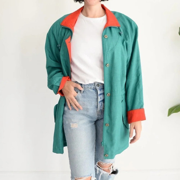 Vintage North Country Green Button and Zip Up Spring Jacket with Shoulder Pads S - Picture 3 of 13